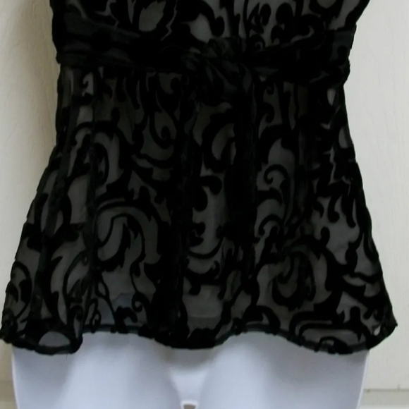 TAPEMEASURE BLACK VELVET BURNOUT VERSATILE LONG TIE SASH SLEEVELESS TOP 6 - Picture 9 of 11